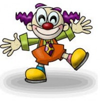 clown smiling in orange costume and yellow shoes