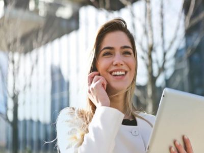 smiling woman feeling great at work