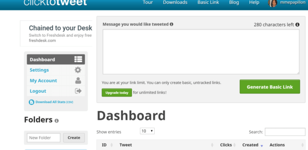 clicktotweet dashboard