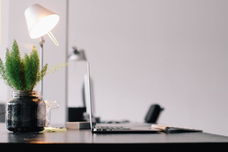 a lamp on an office desk