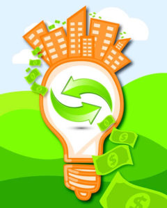 light bulb green dollar bills eco green