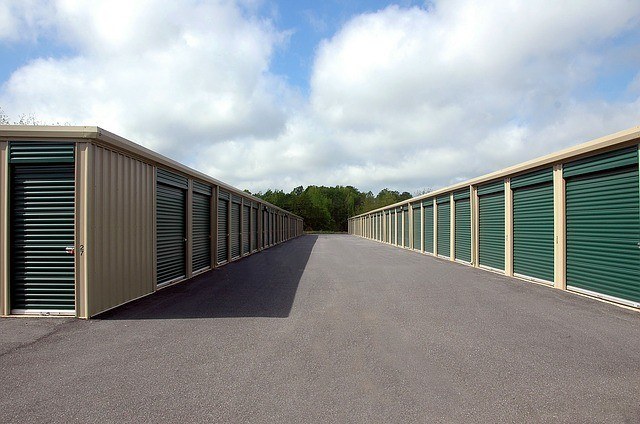 a row of storage cabins